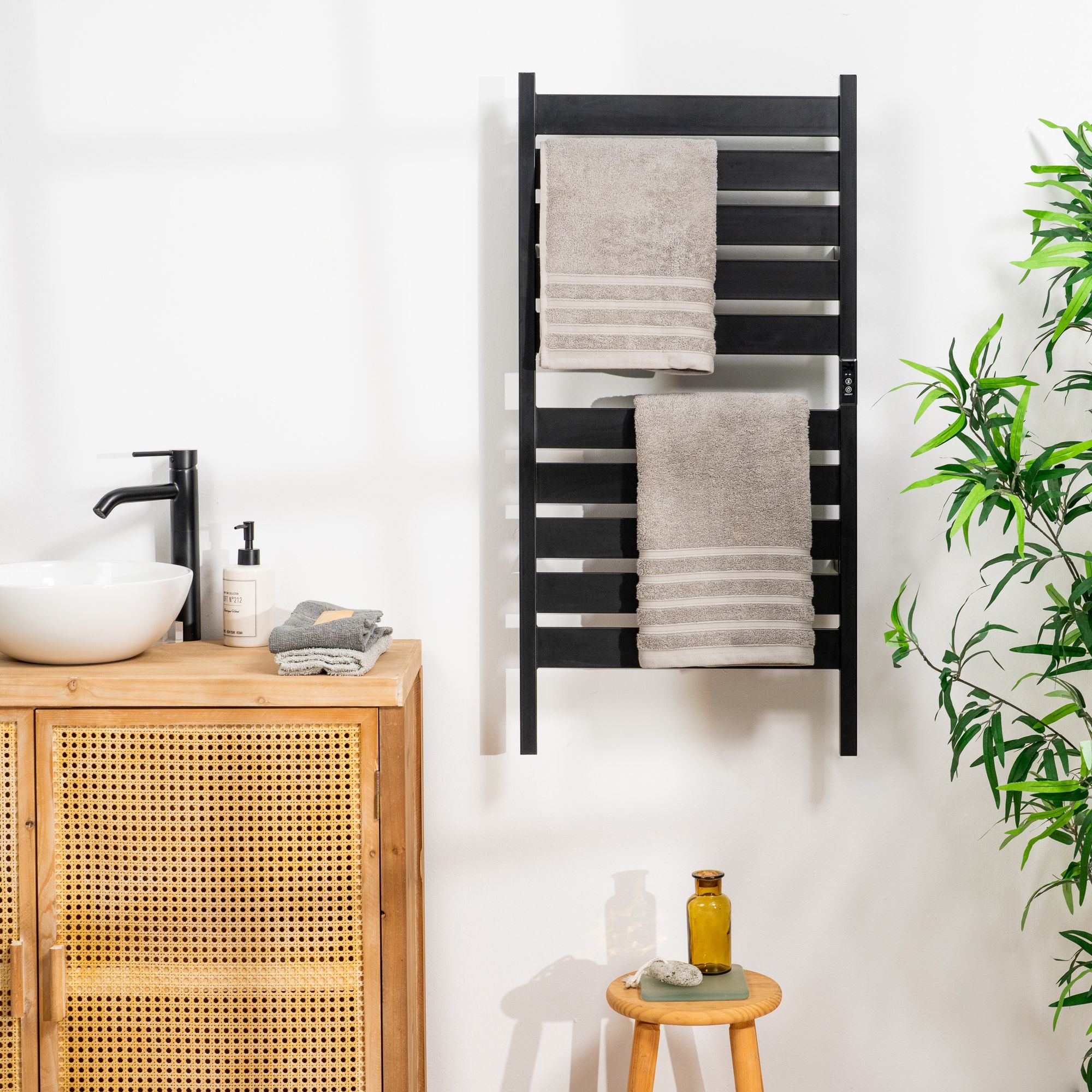 Asciugamano elettrico da terra o parete 10 barre - nero - 102 x 5 x 52 cm