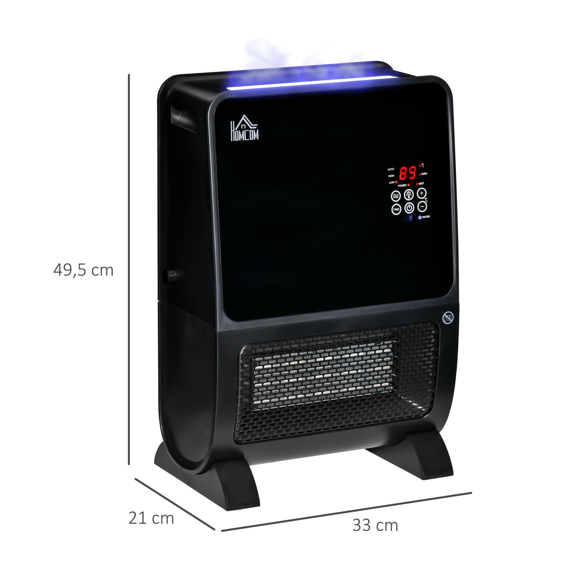 HOMCOM Chauffage humidificateur 2 en 1 avec éclairage LED 3 couleurs - chauffage soufflant 2000 W céramique PTC - 3 modes, timer - télécommande incluse - ABS noir