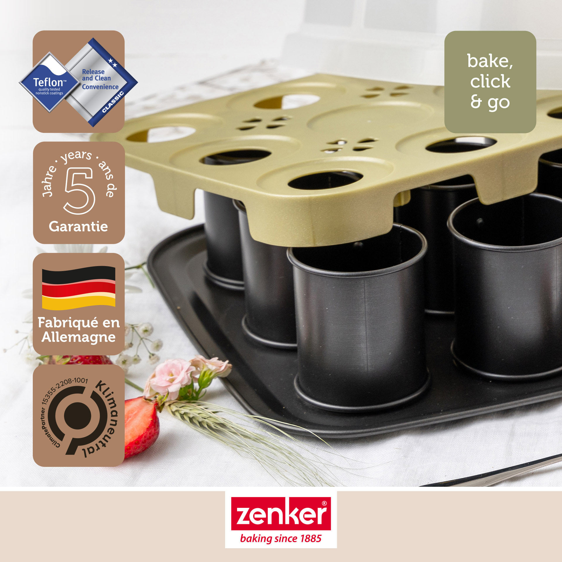 Ensemble de 2 Moules à gâteaux individuels 9 empreintes avec couvercle 29 x 29 cm Zenker Bake Click and Go