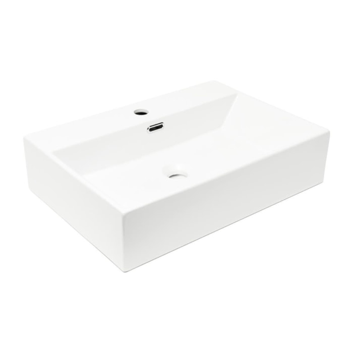 Cube Way 60x42 cm lavabo suspendu en céramique avec trou pour robinetterie au milieu, sans siphon ni mitigeur, blanc (SATCW6042)