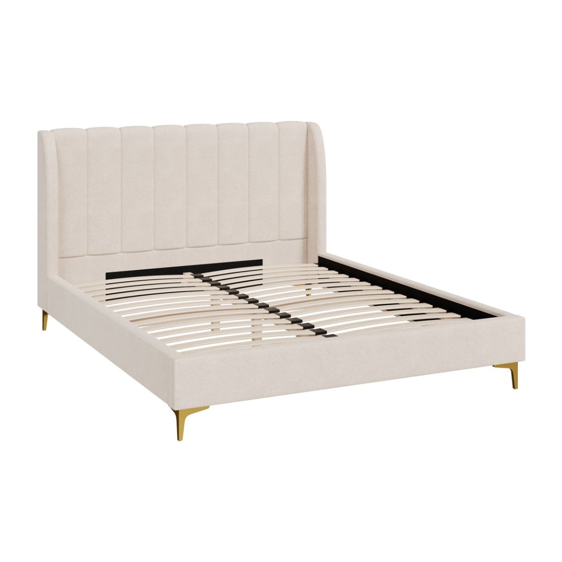 Lit double 160x200 cm en tissu beige et pieds doré - Koda