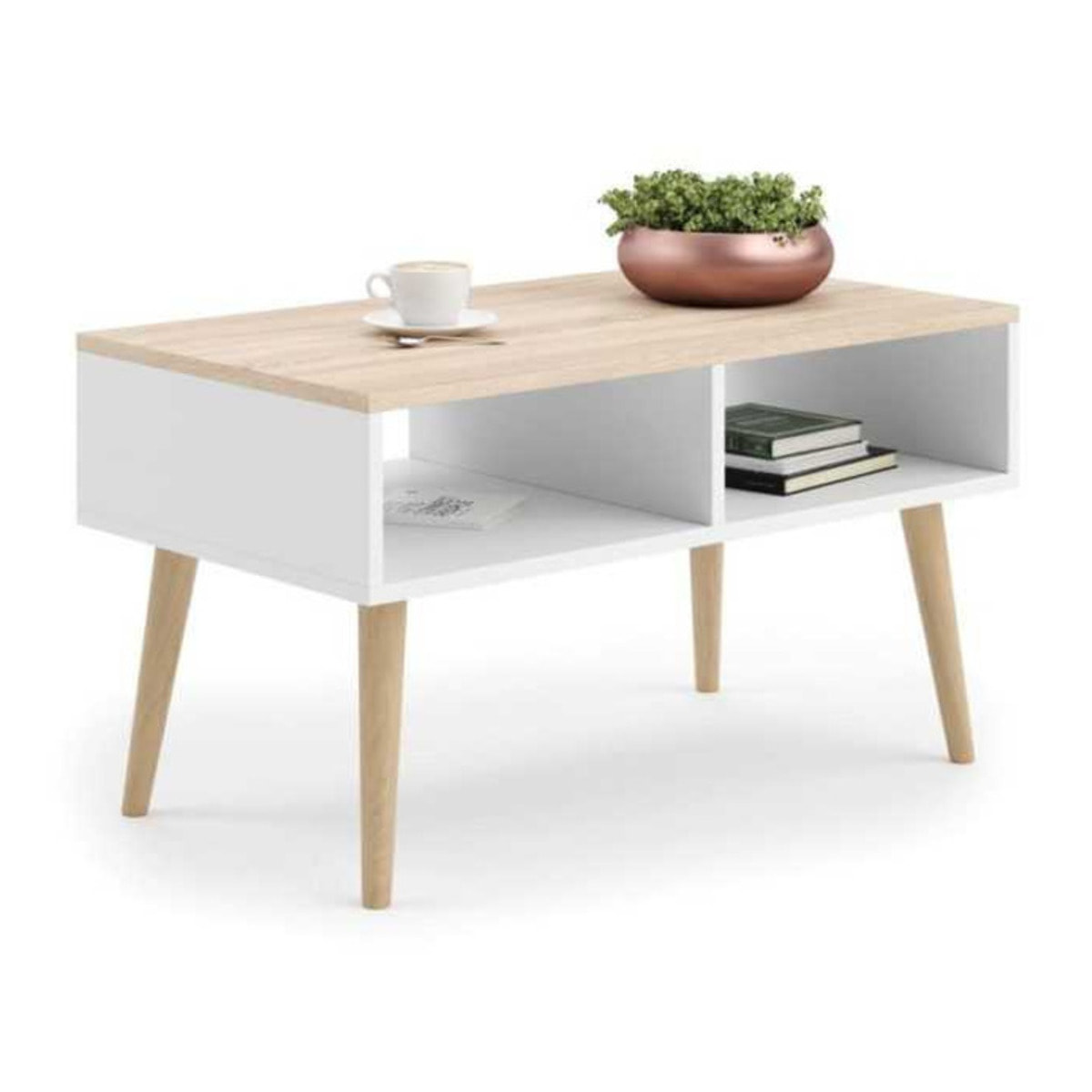 Tavolino da salotto Sandi in legno bianco e rovere