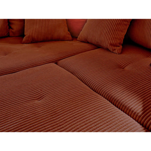 Rune - canapé d'angle gauche - 4 places - avec pouf d'appoint - en velours côtelé - Terracotta