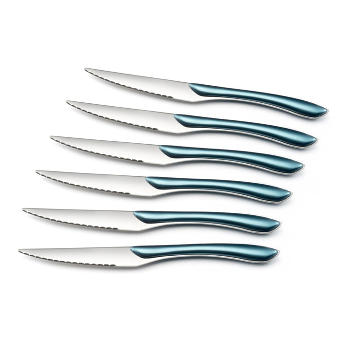 Solstice Azul Metalizado - Set de 6 cuchillos para carne