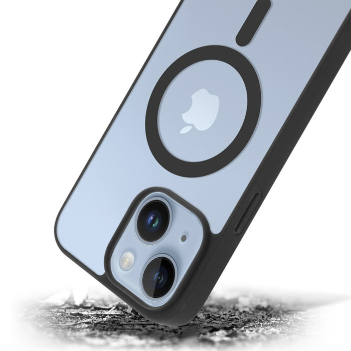 DAM Custodia ibrida anti-shock  Magsafe per iPhone 13 / 14. Bordi in silicone e retro in PVC. 7,43x1,06x14,95 cm. Colore nero