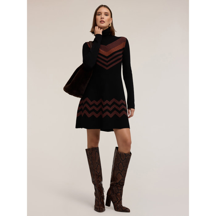Motivi - Vestido corto de punto con motivo chevron - Negro