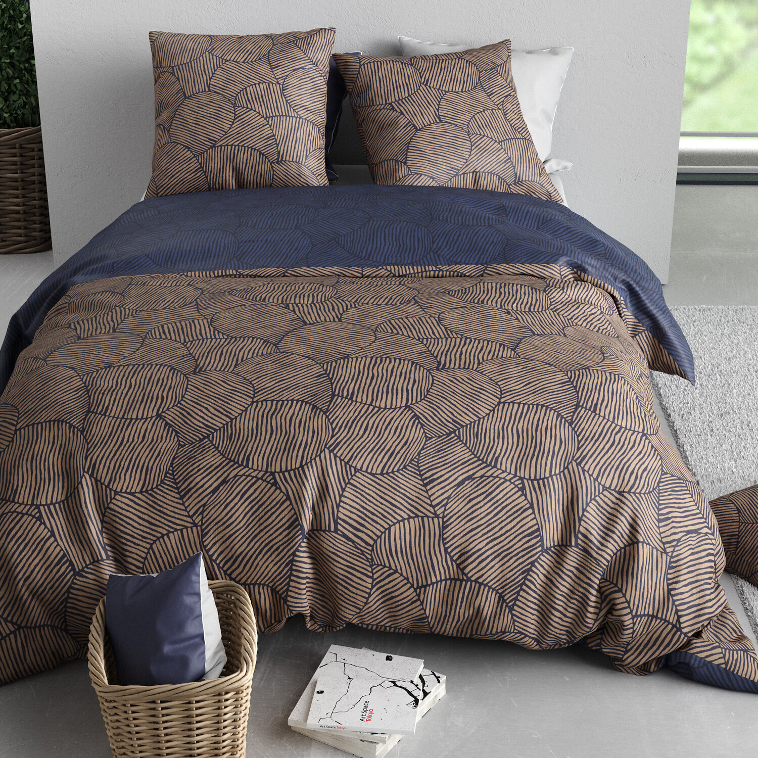 Parure housse de couette imprimé 100% coton - ninon - bleu