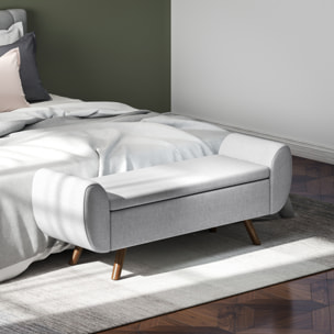 Banc coffre design - banquette avec rangement - dim. 132 x 42 x 50 cm - piètement bois tissu gris clair