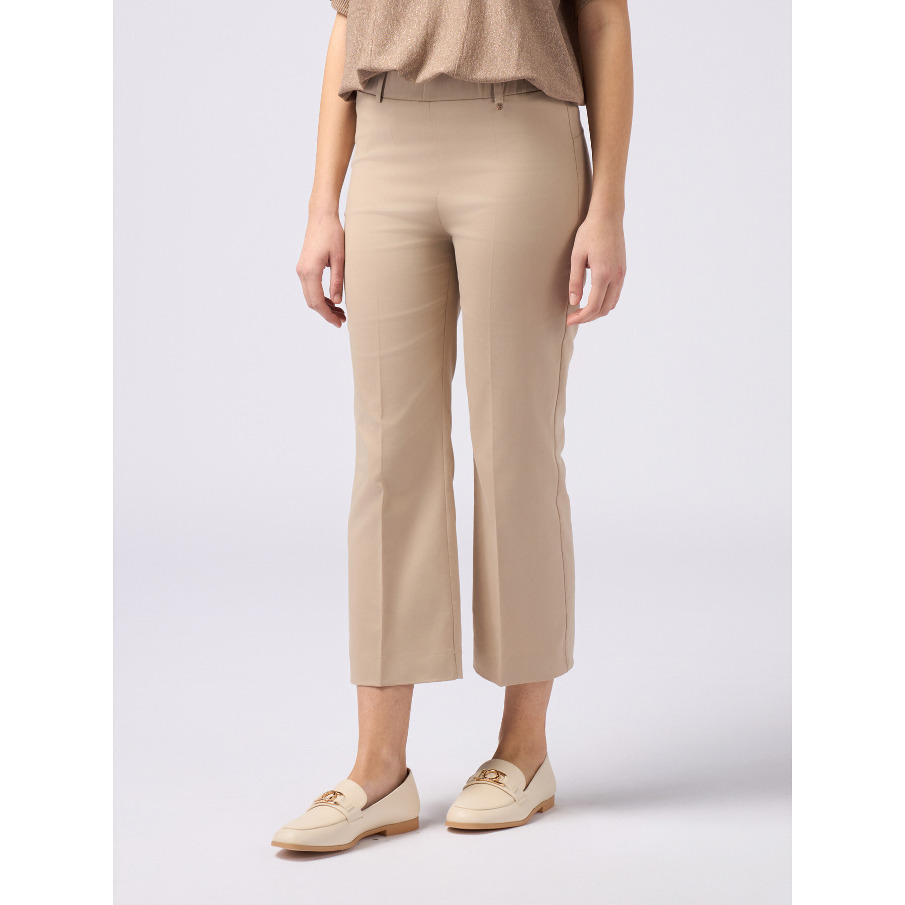 Oltre - Pantalones little flare mezcla de algodón - Beige