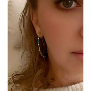 Pendiente tipo aro en plata 925 tonos verdes cristal _ Plata Úncia