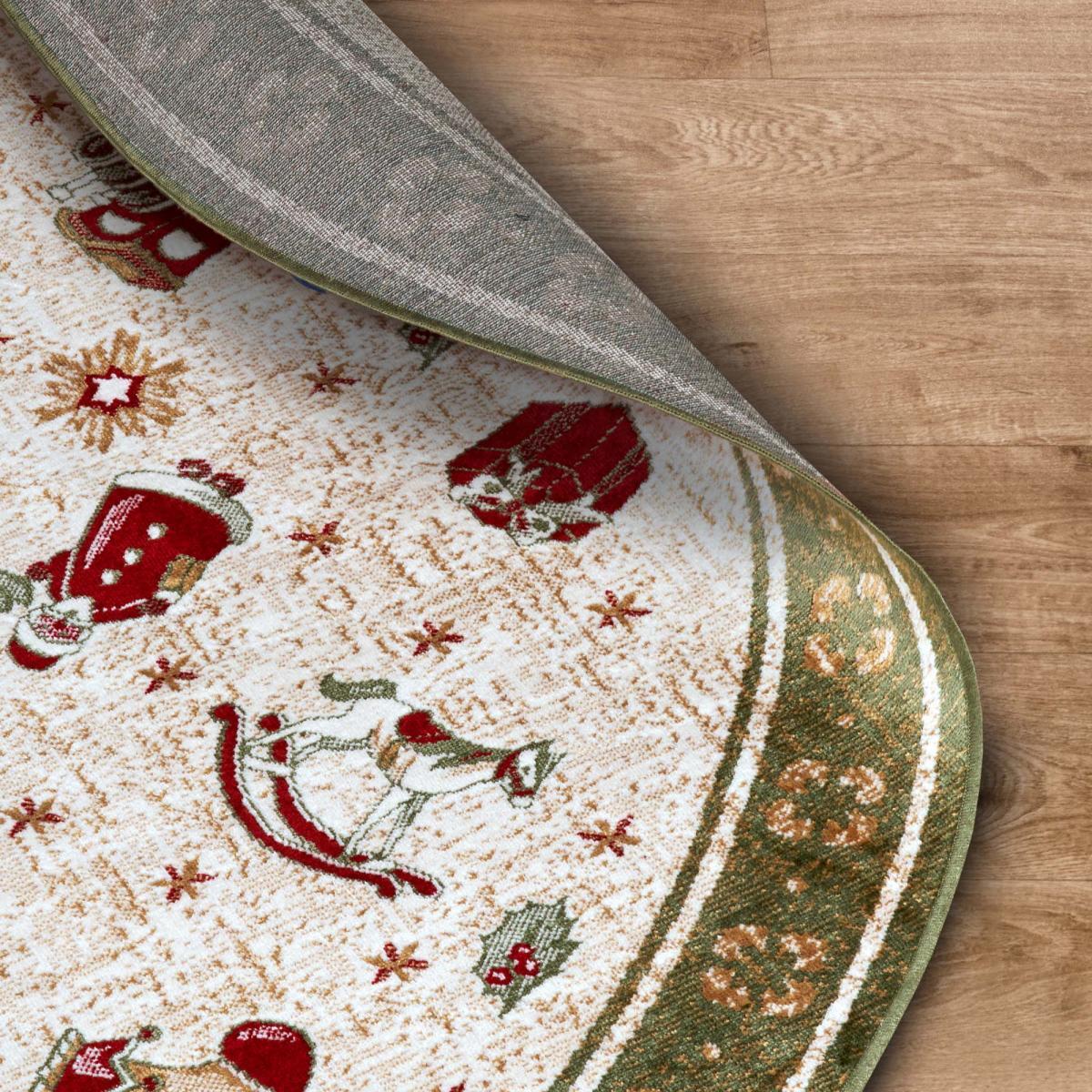 Tapis rond salon ou chambre enfant,  motif fêtes de SANTA 1, kilim original, entretien facile