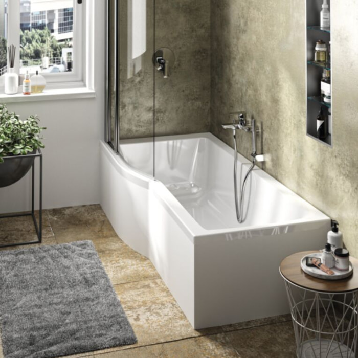 Baignoire bain douche 170 x 80 cm droite Connect Air + tablier + pieds + vidage Chromé