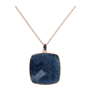 Collana con Pendente in Pietra Naturale Quadrata Dumortierite Blu e Pavé