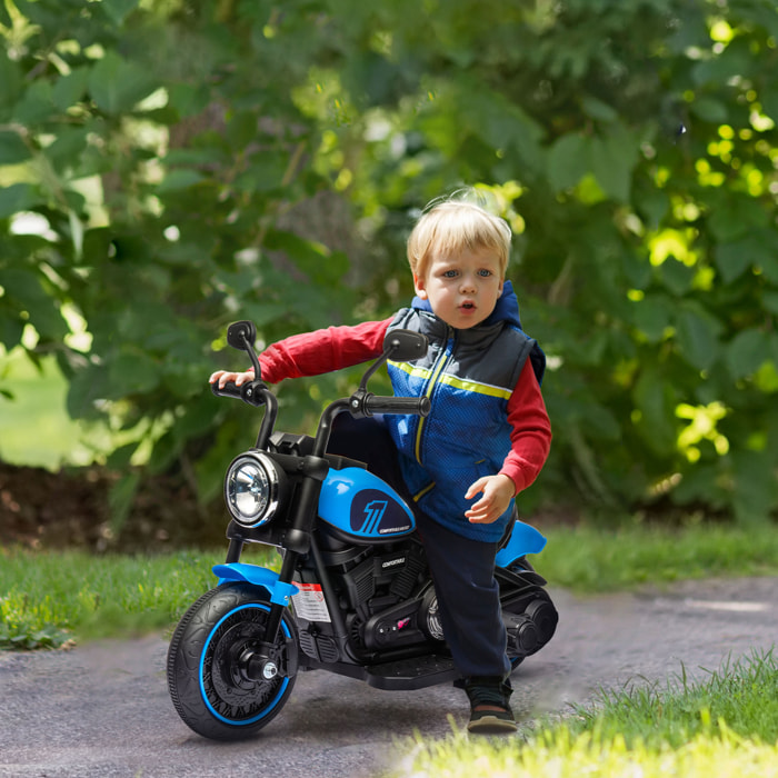 Moto Eléctrica para Niños de 18-36 Meses, Moto Eléctrica Infantil con Batería 6V, Faro y Ruedas Auxiliares Desmontables, Carga 25 kg, Azul