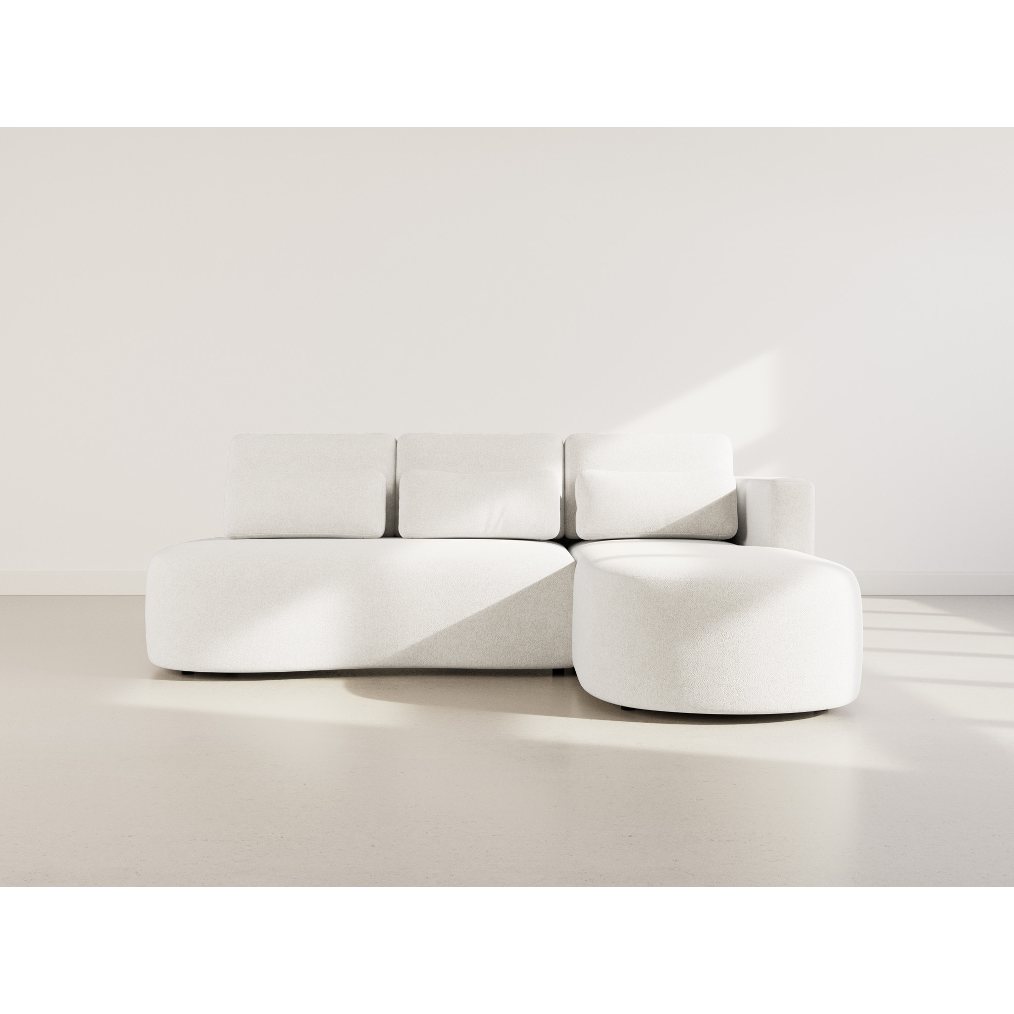 Mahina - canapé d'angle droit 4 places convertible avec coffre en tissu texturé - Beige