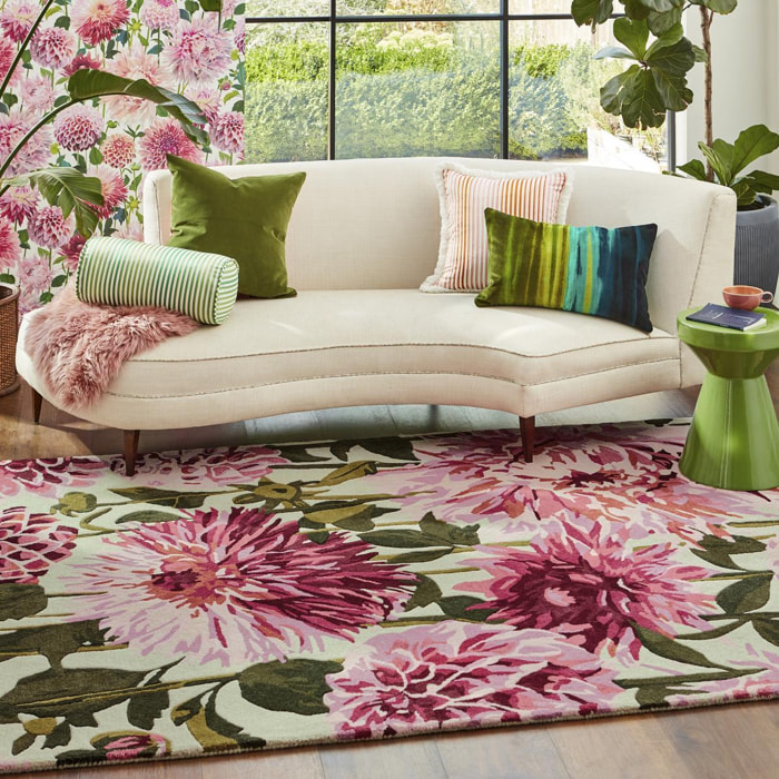 Tapis salon et chambre fait à la main en laine motif floral OLFI