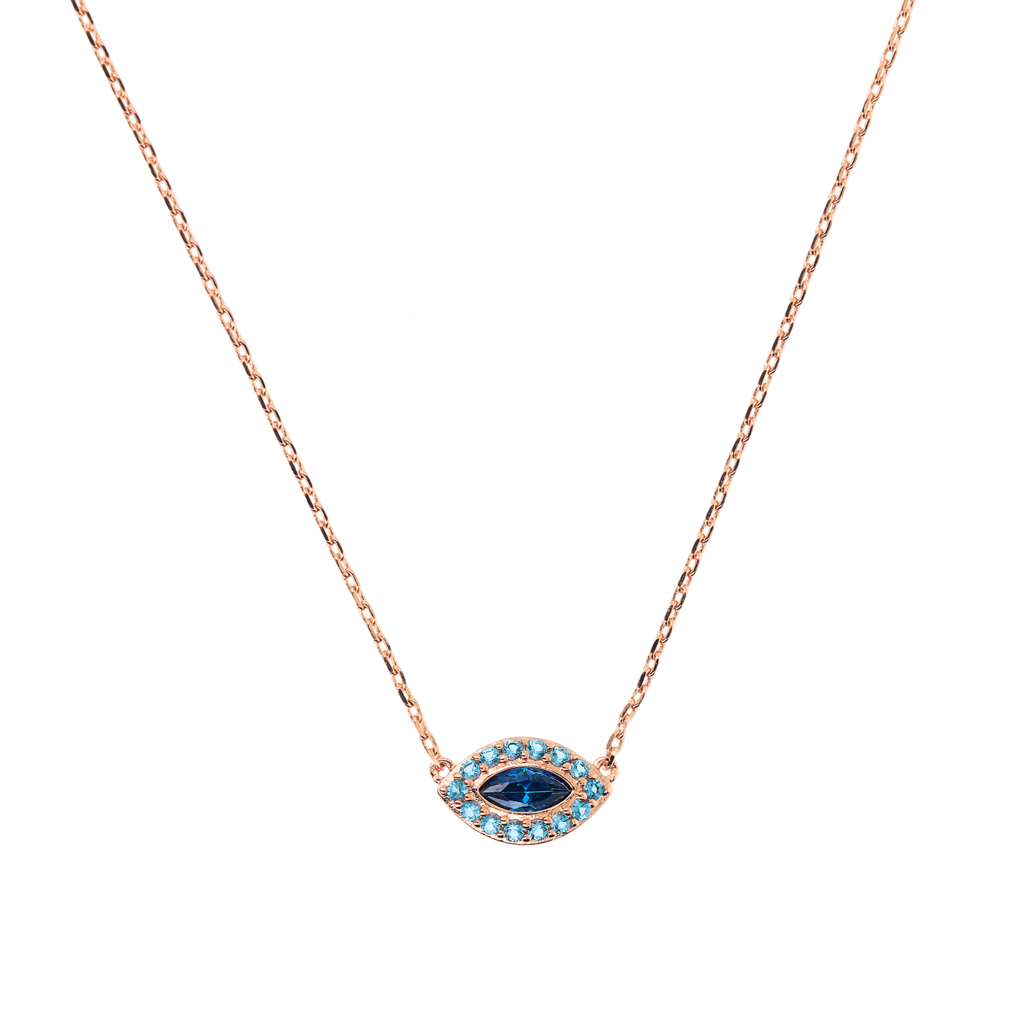 Collana Catena Forzatina con Pendente Marquise in Topazio Blu e Cubic Zirconia