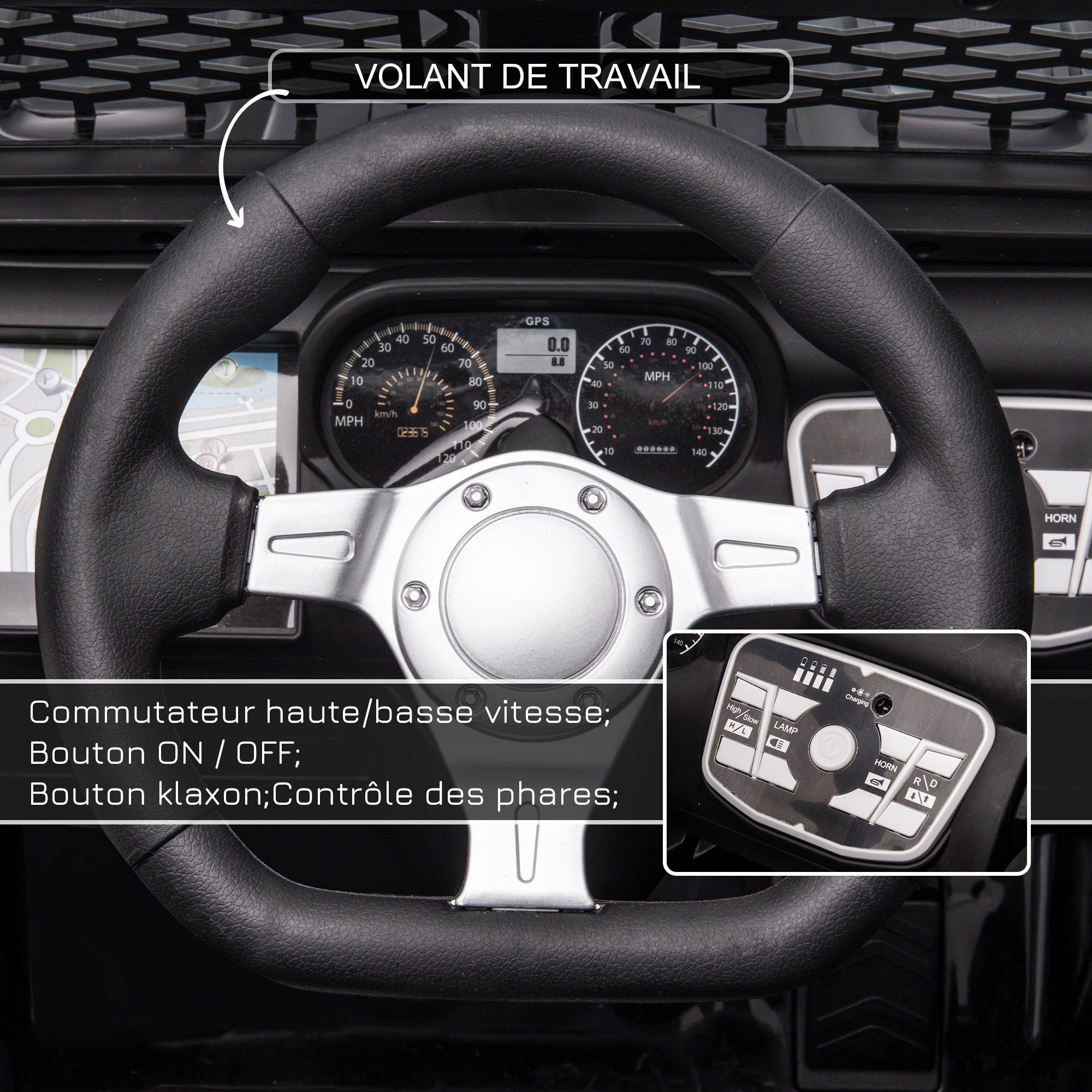 Voiture 4x4 électrique enfant 2 moteurs 35 W 5 Km/h max. télécommande incluse effets lumineux sonores noir