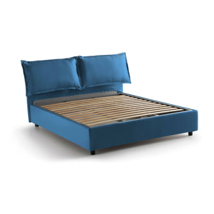 Letto matrimoniale Antonia, Letto contenitore con rivestimento in tessuto, 100% Made in Italy, Apertura frontale, adatto per materasso Cm 160x200, Blu