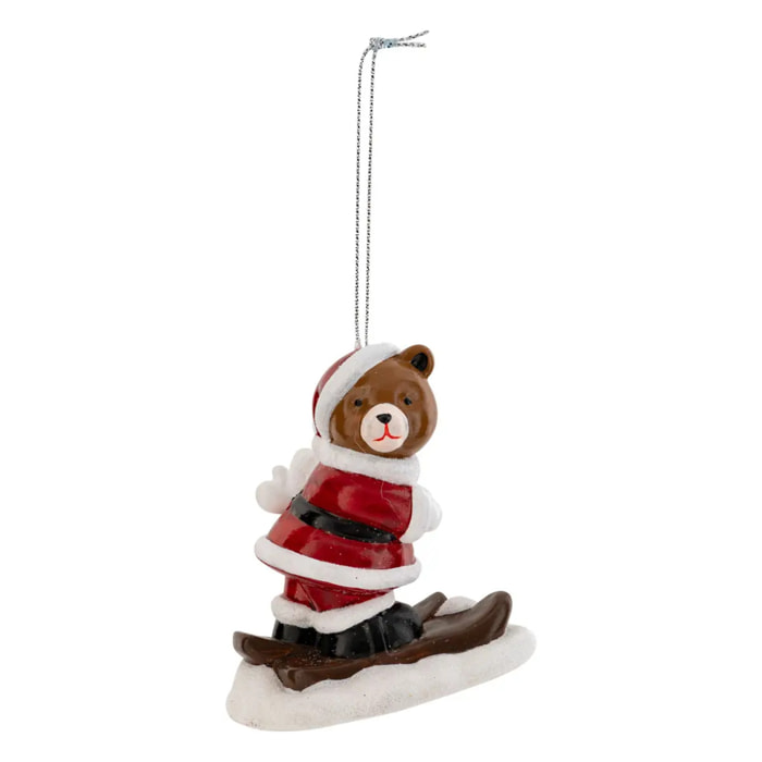Sujet ourson à ski H.9cm rouge