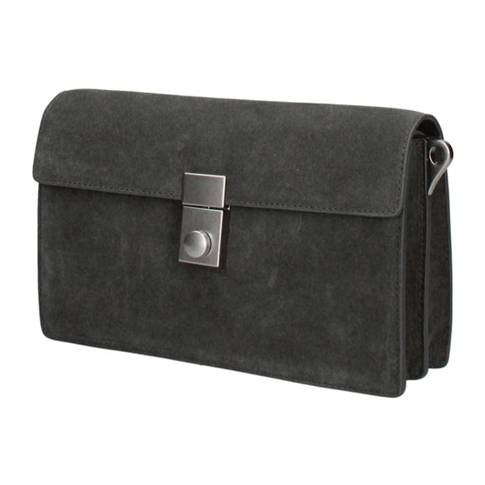 Borsa a tracolla da donna Made in Italy - Celeste Prime - Pelle scamosciata - 24.0 x 15.0 x 7.0 cm