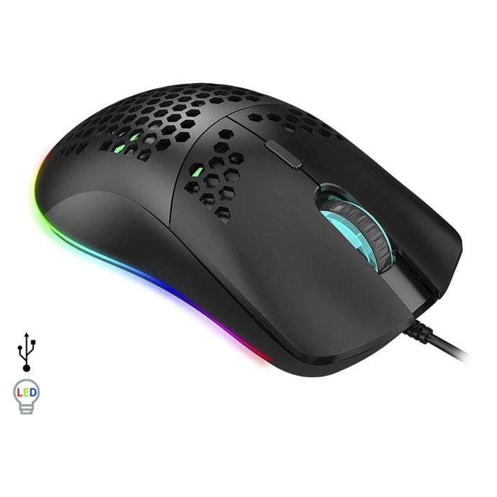 Mouse da gioco C-7, fino a 16.000 DPI, 1000 Hz, 7 pulsanti programmabili. Illuminazione LED RGB.