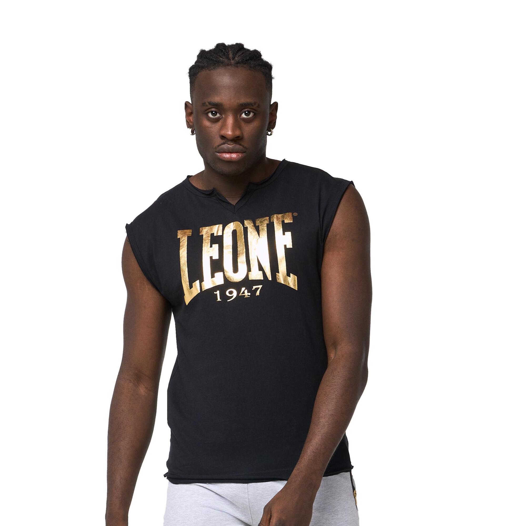 T-shirt smanicata con taglio a vivo da uomo Leone New Gold