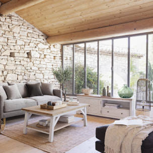 Meuble TV "Olbia" en métal & acacia 140x40cm blanc