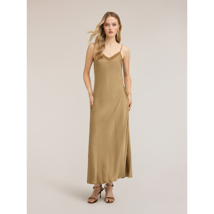 Motivi - Vestito lungo lingerie in raso - Verde militare