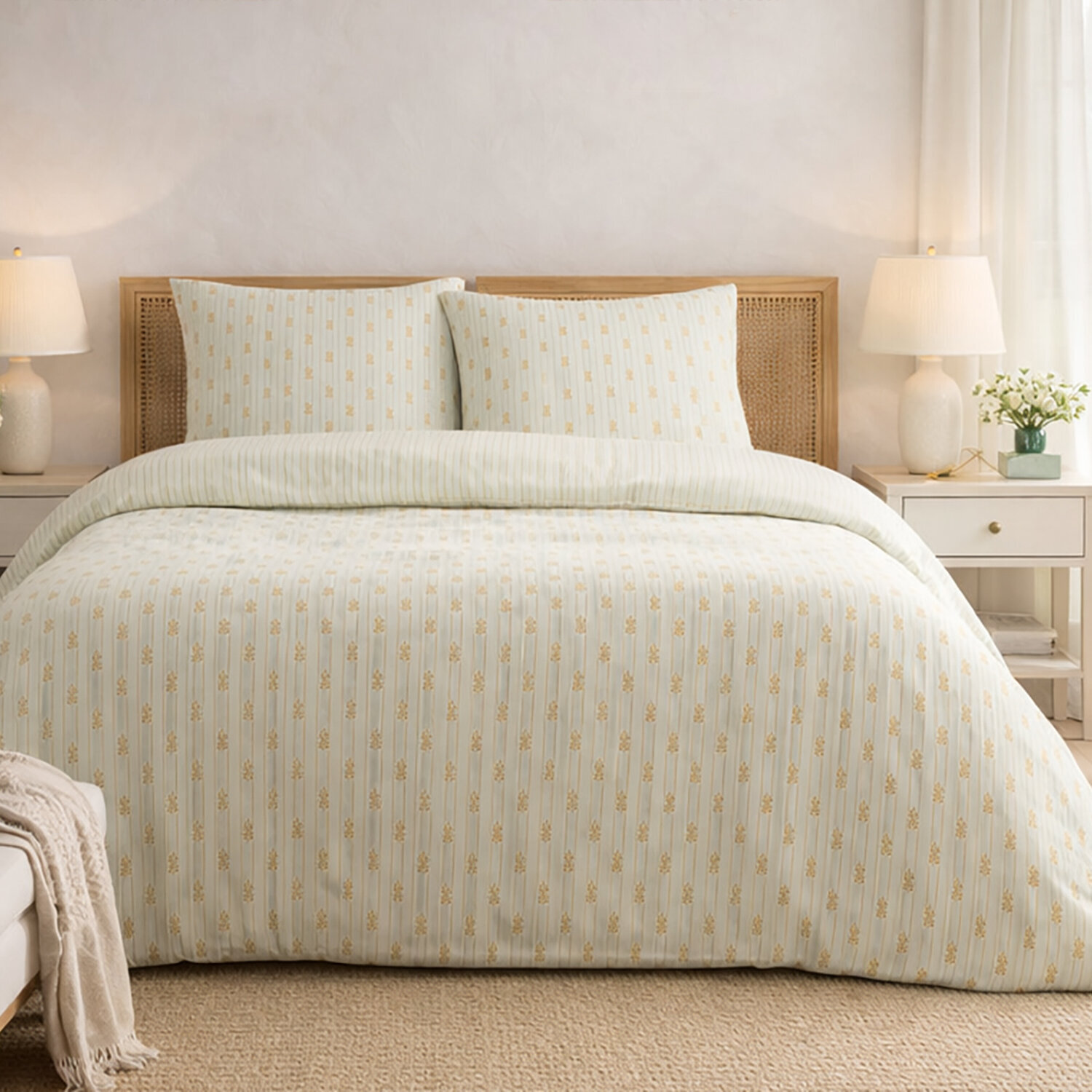 Parure housse de couette 100% coton lavé vintage - beige slub tess