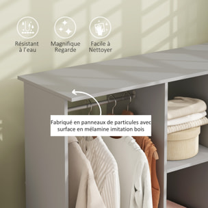 Armoire penderie meuble de rangement mobile 6 roulettes 120L x 40l x 128H cm panneaux de particules aspect bois gris