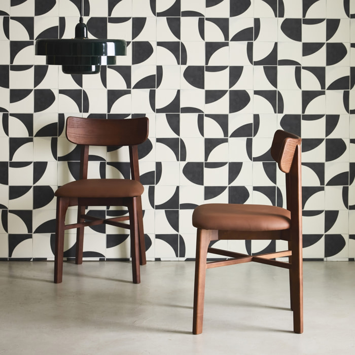 Chaises bois d'hévéa et simili cuir (lot de 2) THÉA