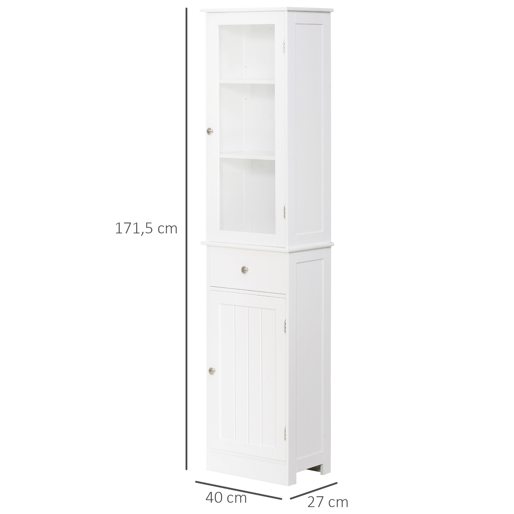 Armario Alto para Baño Mueble Auxiliar de Baño de Estilo Moderno con 2 Puertas Estantes Ajustables y 1 Cajón 40x27x171,5 cm Blanco