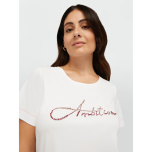 Fiorella Rubino - Camiseta con texto bordado de cristales - Blanco