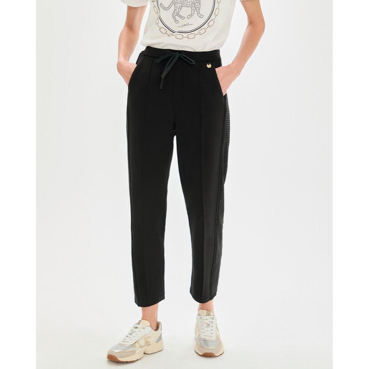 Pantaloni laterali con strass in scuba