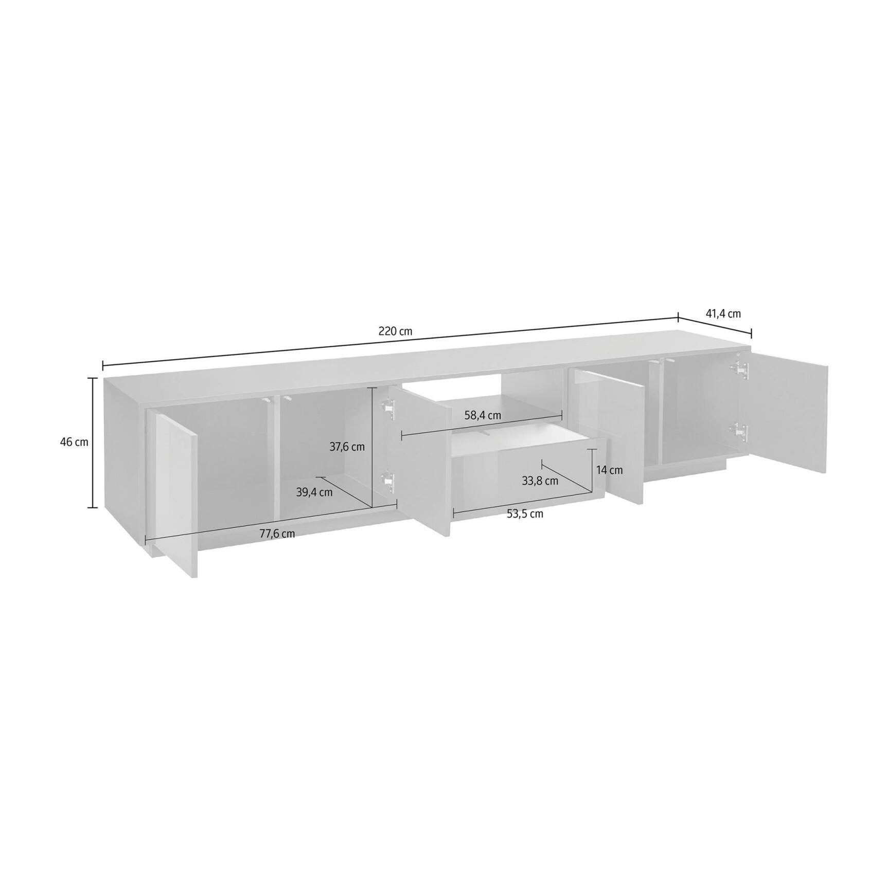 Mobile porta TV Oreste, Credenza bassa da soggiorno, Base porta TV, 100% Made in Italy, cm 220x41h46, Antracite lucido