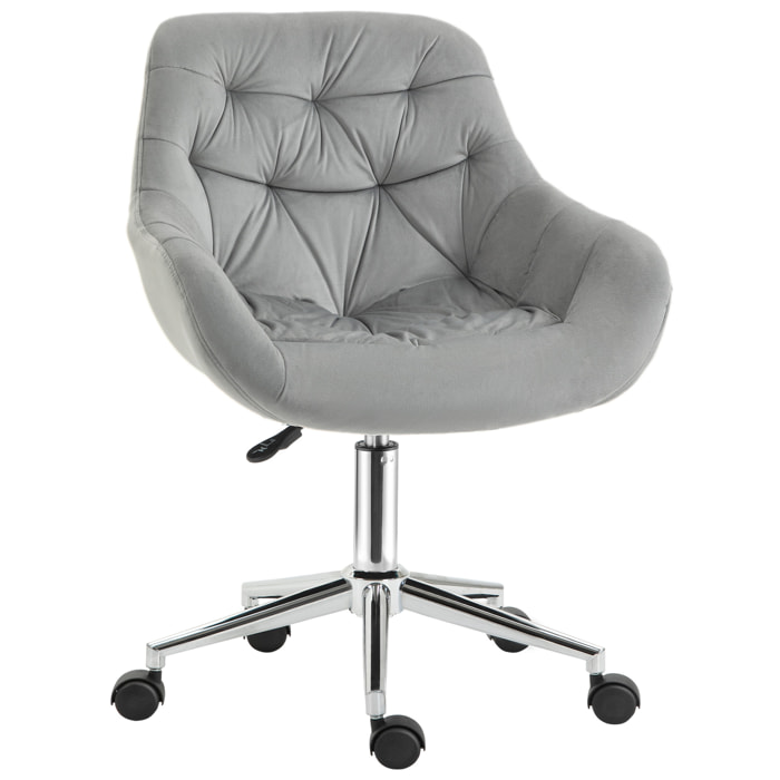 Vinsetto Chaise de bureau design Chesterfield effet capitonné hauteur réglable pivotant 360° piètement chromé velours gris