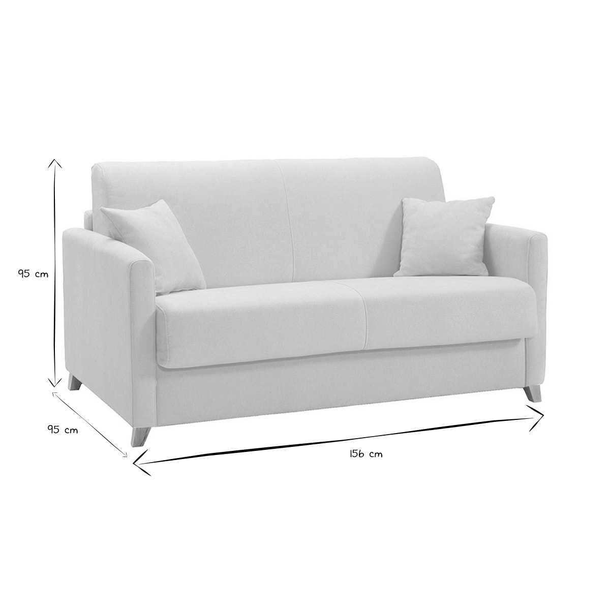Canapé convertible 2-3 places en tissu beige et bois clair avec matelas 13 cm SKANDY