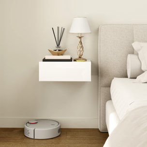 Juego de 2 Mesitas de Noche Flotantes con Cajón, Mesillas de Noche Dormitorio, Montado en la Pared, Estilo Moderno, para Sala de Estar, 40x30x15 cm, Blanco Brillo