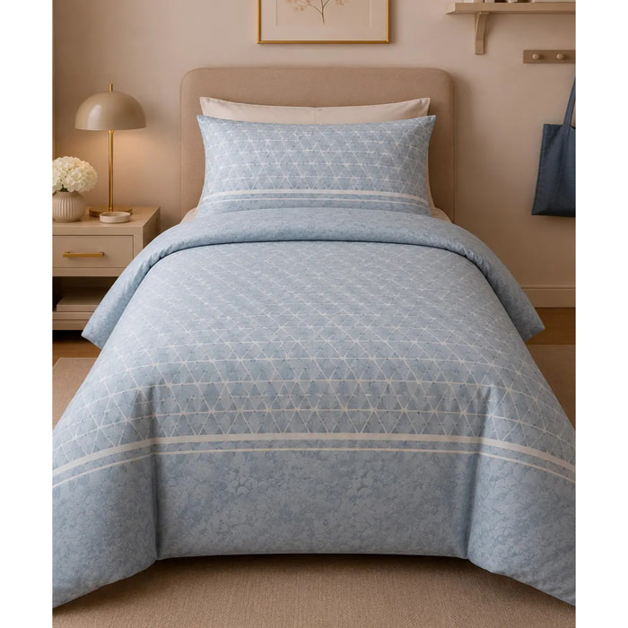 Parure Copripiumino Geo Azzurro in Cotone 100% Made in Italy, Stampa Digitale HD