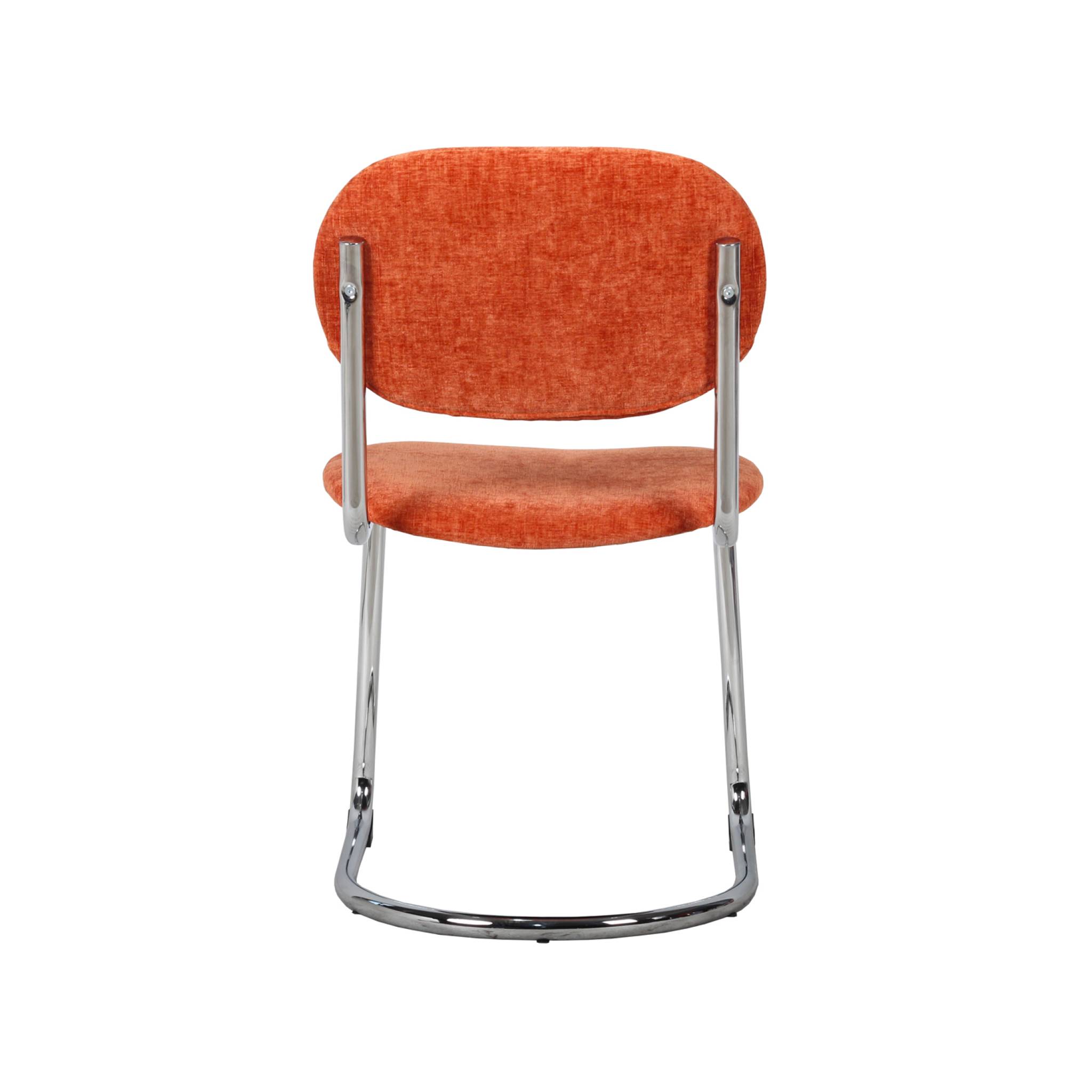 Lot de 2 chaises cantilever arrondie métal. tissu chenille orange et pieds chromés - L 47 x P 54.5 x H 81cm - Maloa