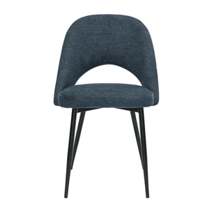 Chaises vintage en tissu effet velours texturé bleu foncé et métal noir (lot de 2) COSETTE