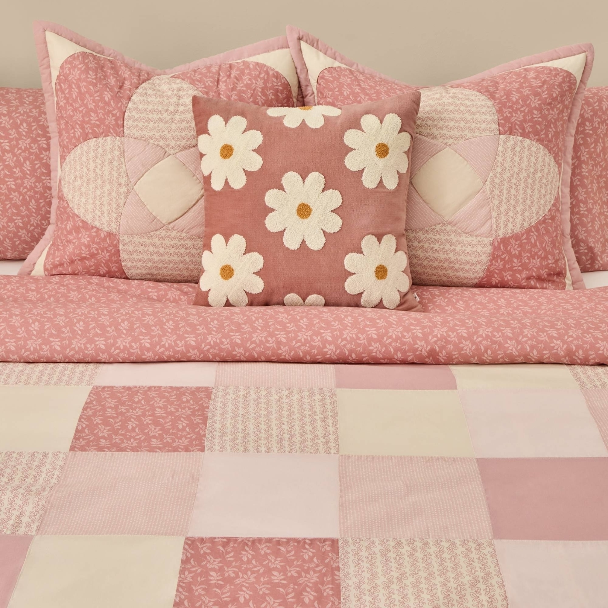 Funda nórdica algodón patchwork hojas Ritpat color rosa 100% Algodón