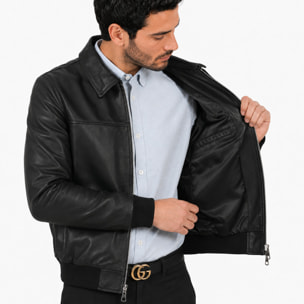 Giubbino in vera pelle di vitello Nero-Slim Fit