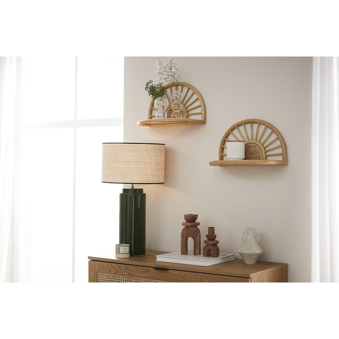 Lampe à poser en céramique émaillée verte et abat-jour en raphia naturel H64 cm MAJES