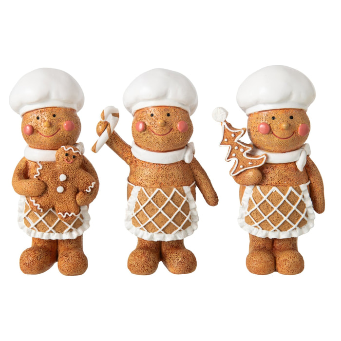 J-Line Pain d’épice cuisinant - polyrésine - beige/blanc - large - assortiment de 3