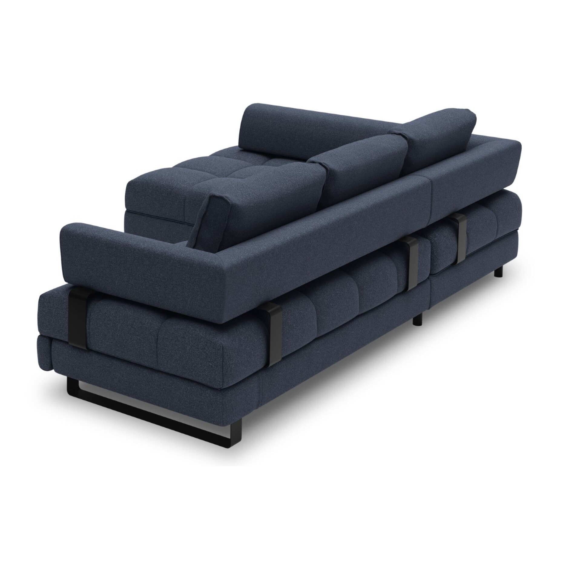 Canapé d'angle gauche convertible avec coffre de rangement "Clinton" 5 places en tissu structurel bleu foncé