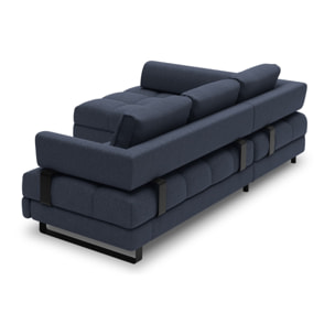 Canapé d'angle gauche convertible avec coffre de rangement "Clinton" 5 places en tissu structurel bleu foncé