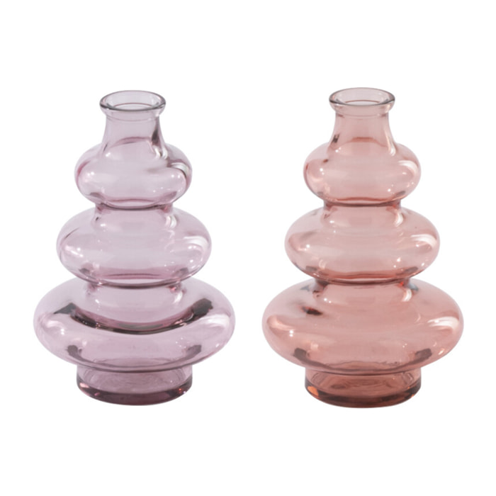 J-Line Vase - verre - rose clair/rose saumon - 2 pièces