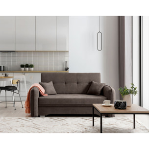 Michelle - canapé droit 3 places convertible avec coffre en velours - Marron